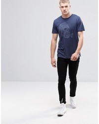 blaues bedrucktes T-Shirt mit einem Rundhalsausschnitt von Jack and Jones