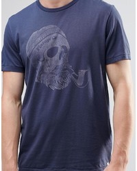 blaues bedrucktes T-Shirt mit einem Rundhalsausschnitt von Jack and Jones