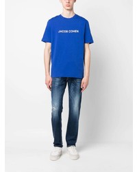 blaues bedrucktes T-Shirt mit einem Rundhalsausschnitt von Jacob Cohen