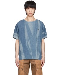 blaues bedrucktes T-Shirt mit einem Rundhalsausschnitt von Jiyong Kim