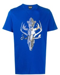 blaues bedrucktes T-Shirt mit einem Rundhalsausschnitt von Just Cavalli