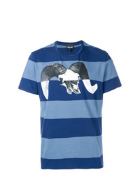 blaues bedrucktes T-Shirt mit einem Rundhalsausschnitt von Just Cavalli