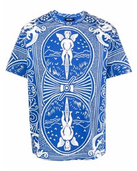 blaues bedrucktes T-Shirt mit einem Rundhalsausschnitt von Just Don