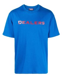 blaues bedrucktes T-Shirt mit einem Rundhalsausschnitt von Just Don