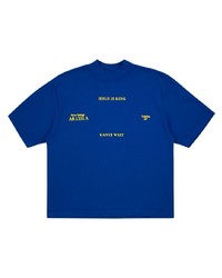 blaues bedrucktes T-Shirt mit einem Rundhalsausschnitt von Kanye West