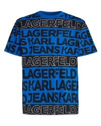 blaues bedrucktes T-Shirt mit einem Rundhalsausschnitt von KARL LAGERFELD JEANS