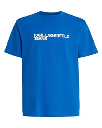 blaues bedrucktes T-Shirt mit einem Rundhalsausschnitt von KARL LAGERFELD JEANS