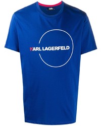 blaues bedrucktes T-Shirt mit einem Rundhalsausschnitt von Karl Lagerfeld