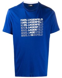 blaues bedrucktes T-Shirt mit einem Rundhalsausschnitt von Karl Lagerfeld