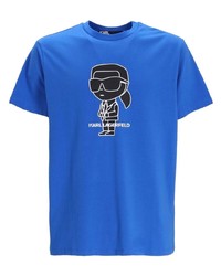 blaues bedrucktes T-Shirt mit einem Rundhalsausschnitt von Karl Lagerfeld