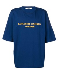 blaues bedrucktes T-Shirt mit einem Rundhalsausschnitt von Katharine Hamnett London
