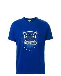 blaues bedrucktes T-Shirt mit einem Rundhalsausschnitt von Kenzo