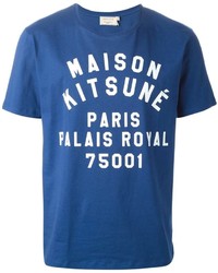 blaues bedrucktes T-Shirt mit einem Rundhalsausschnitt von Kitsune