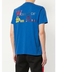 blaues bedrucktes T-Shirt mit einem Rundhalsausschnitt von Walter Van Beirendonck