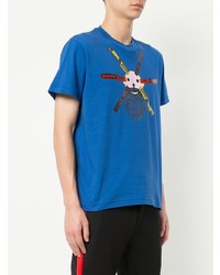 blaues bedrucktes T-Shirt mit einem Rundhalsausschnitt von Walter Van Beirendonck