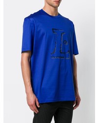 blaues bedrucktes T-Shirt mit einem Rundhalsausschnitt von Lanvin