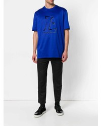 blaues bedrucktes T-Shirt mit einem Rundhalsausschnitt von Lanvin