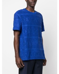 blaues bedrucktes T-Shirt mit einem Rundhalsausschnitt von Versace