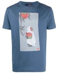 blaues bedrucktes T-Shirt mit einem Rundhalsausschnitt von Lardini