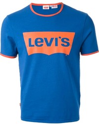 blaues bedrucktes T-Shirt mit einem Rundhalsausschnitt von Levi's