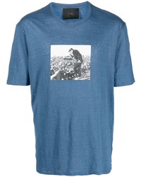 blaues bedrucktes T-Shirt mit einem Rundhalsausschnitt von Limitato
