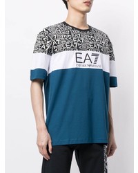 blaues bedrucktes T-Shirt mit einem Rundhalsausschnitt von Ea7 Emporio Armani