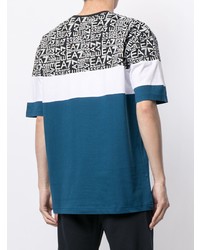 blaues bedrucktes T-Shirt mit einem Rundhalsausschnitt von Ea7 Emporio Armani