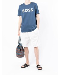 blaues bedrucktes T-Shirt mit einem Rundhalsausschnitt von BOSS