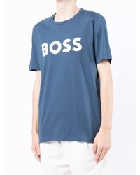 blaues bedrucktes T-Shirt mit einem Rundhalsausschnitt von BOSS