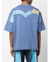 blaues bedrucktes T-Shirt mit einem Rundhalsausschnitt von Evisu