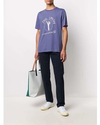 blaues bedrucktes T-Shirt mit einem Rundhalsausschnitt von Paul Smith