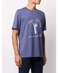 blaues bedrucktes T-Shirt mit einem Rundhalsausschnitt von Paul Smith