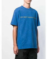 blaues bedrucktes T-Shirt mit einem Rundhalsausschnitt von C.E