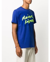 blaues bedrucktes T-Shirt mit einem Rundhalsausschnitt von MAISON KITSUNÉ