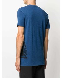 blaues bedrucktes T-Shirt mit einem Rundhalsausschnitt von Lanvin