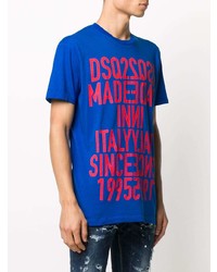 blaues bedrucktes T-Shirt mit einem Rundhalsausschnitt von DSQUARED2