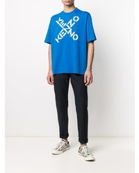 blaues bedrucktes T-Shirt mit einem Rundhalsausschnitt von Kenzo