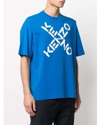 blaues bedrucktes T-Shirt mit einem Rundhalsausschnitt von Kenzo