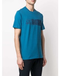 blaues bedrucktes T-Shirt mit einem Rundhalsausschnitt von C.P. Company