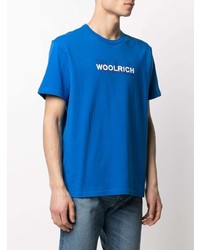 blaues bedrucktes T-Shirt mit einem Rundhalsausschnitt von Woolrich