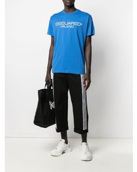 blaues bedrucktes T-Shirt mit einem Rundhalsausschnitt von DSQUARED2