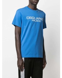 blaues bedrucktes T-Shirt mit einem Rundhalsausschnitt von DSQUARED2