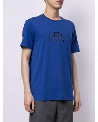 blaues bedrucktes T-Shirt mit einem Rundhalsausschnitt von Emporio Armani