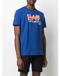 blaues bedrucktes T-Shirt mit einem Rundhalsausschnitt von Ea7 Emporio Armani