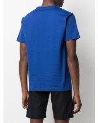 blaues bedrucktes T-Shirt mit einem Rundhalsausschnitt von Ea7 Emporio Armani