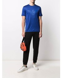 blaues bedrucktes T-Shirt mit einem Rundhalsausschnitt von Emporio Armani