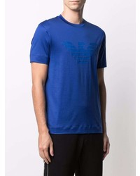 blaues bedrucktes T-Shirt mit einem Rundhalsausschnitt von Emporio Armani