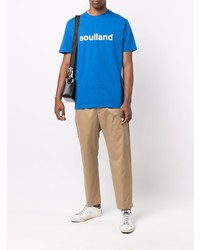 blaues bedrucktes T-Shirt mit einem Rundhalsausschnitt von Soulland