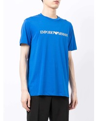 blaues bedrucktes T-Shirt mit einem Rundhalsausschnitt von Emporio Armani