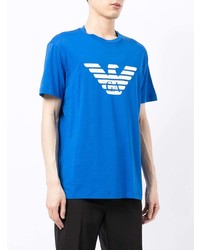 blaues bedrucktes T-Shirt mit einem Rundhalsausschnitt von Emporio Armani